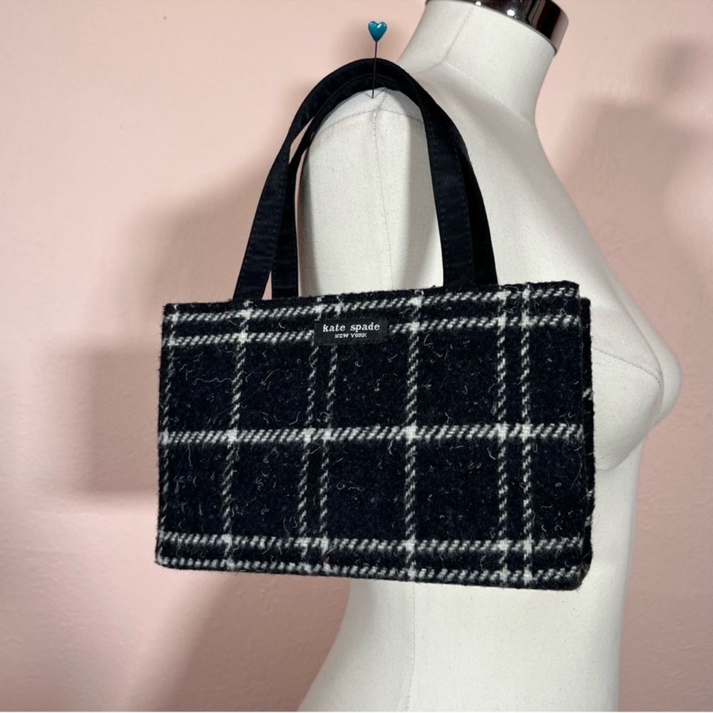 SOLD LIVE! Vintage Y2K Kate Spade Black Plaid HandBag - Picture 1 of 15
